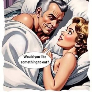 A woman asks her husband at breakfast time A woman asks her husband at breakfast time