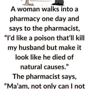 A woman walks into a pharmacy