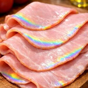 THE RAINBOW SHIMMER ON DELI HAM THAT LOOKS BEAUTIFUL BUT CAN SIGNAL SPOILAGE BACTERIAL GROWTH STORAGE MISTAKES OR NATURAL LIGHT REFRACTION AND HOW TO USE SIGHT SMELL TOUCH AND TIME TO DECIDE WHETHER YOUR MEAT IS SAFE OR A DANGEROUS BITE AWAY
