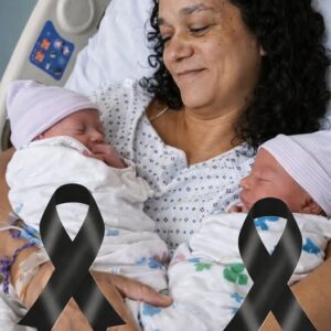 Young woman puts both daugh