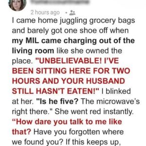 My MIL Berated Me for Not Feeding My Husband on Time — So I Taught Them Both a Lesson They Never Saw Coming