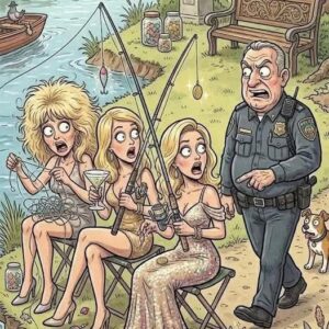 Three blondes were sitting by the side of a river