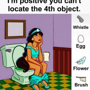 Find the whistle, the egg, the flower and the paintbrush.