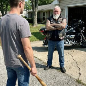 I brought a baseball bat to confront the biker who’d been harassing my daughter. I left his driveway twenty minutes later crying so hard I couldn’t drive.