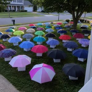 My Son Gave His Umbrella to a Pregnant Stranger in the Rain – The Next Morning, 47 Umbrellas Appeared on Our Lawn, Each With a Numbered Box That Made My Heart Stop